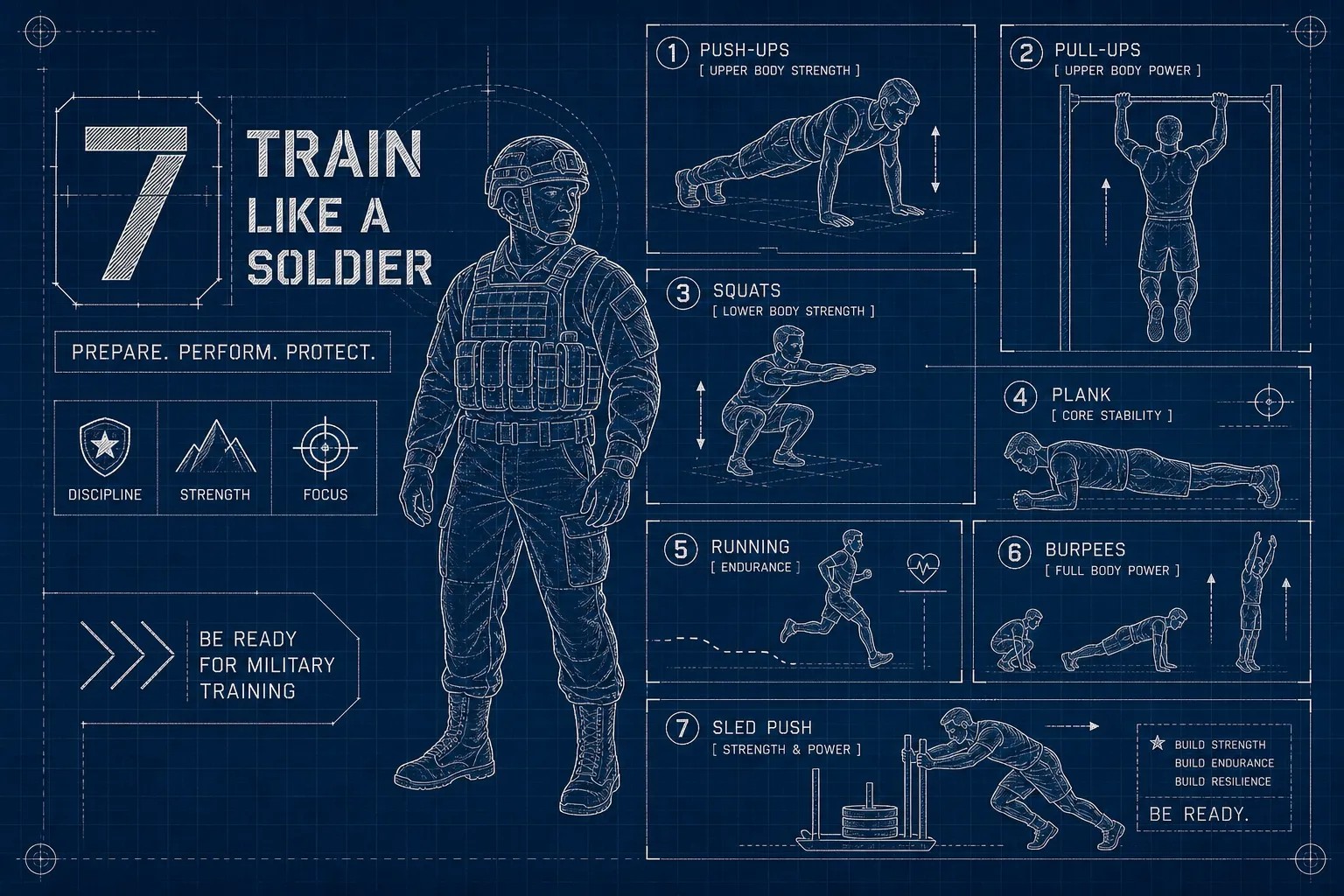 Militaire training blueprint met 7 essentiële oefeningen voor Defensie België